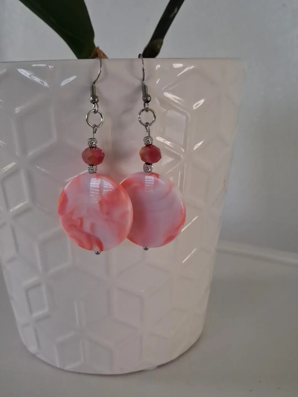 Handmade Pink Swirl Disc Drop Earrings